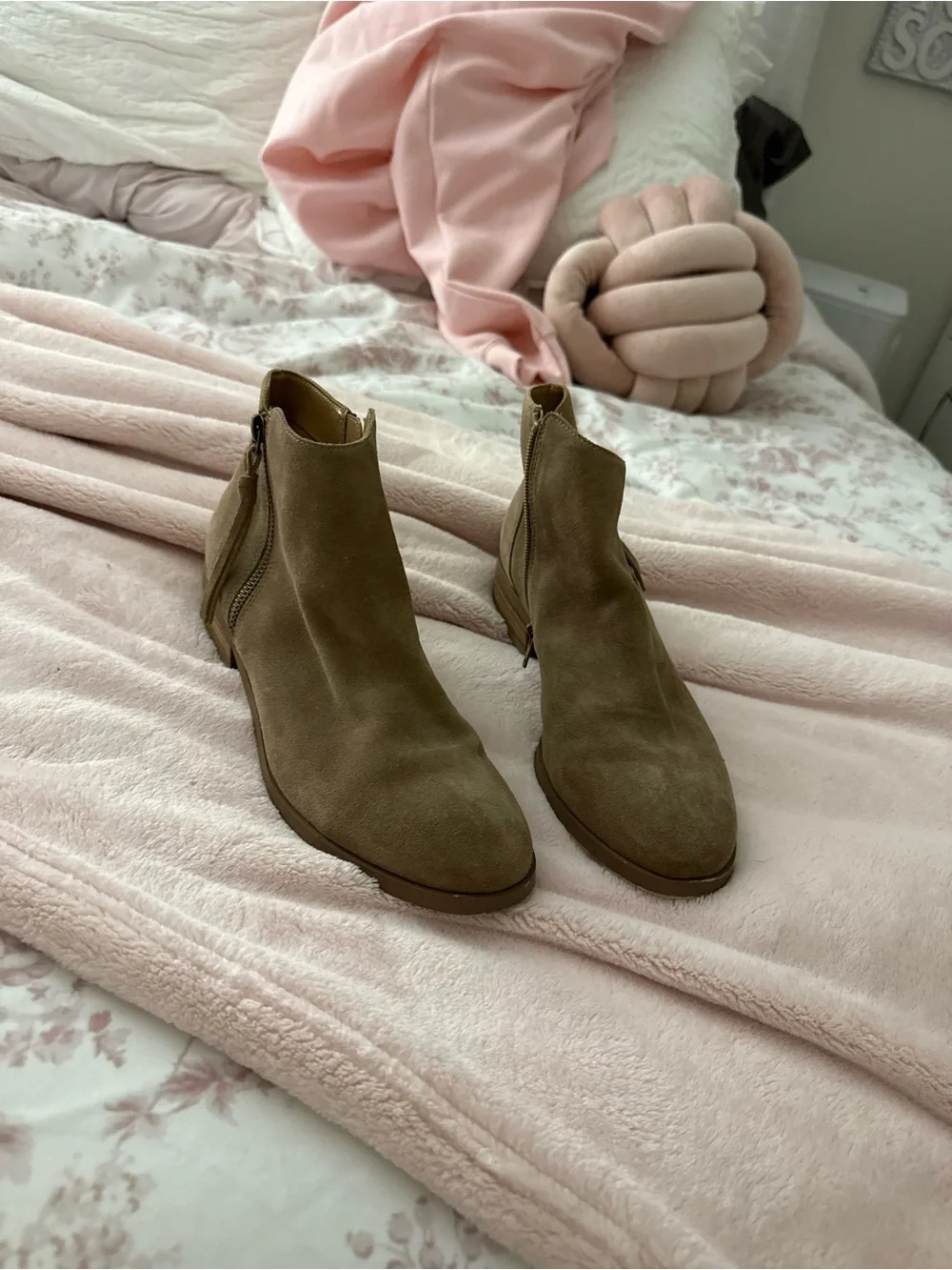 Sole Society Taupe Suede Zip Side Ankle Booties